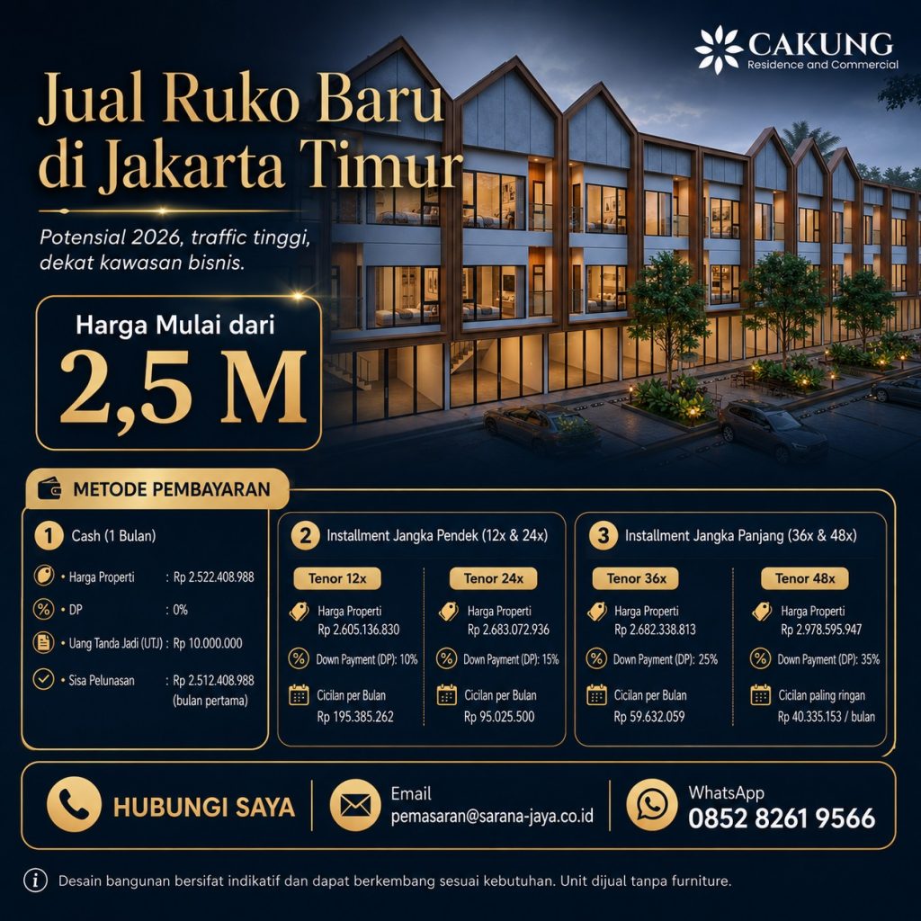 Jual Ruko Baru di Jakarta Timur