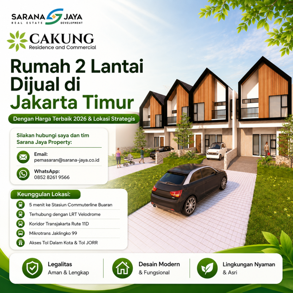 Rumah 2 Lantai Dijual di Jakarta Timur Dengan Harga Terbaik 2026 Serta Lokasi Strategis